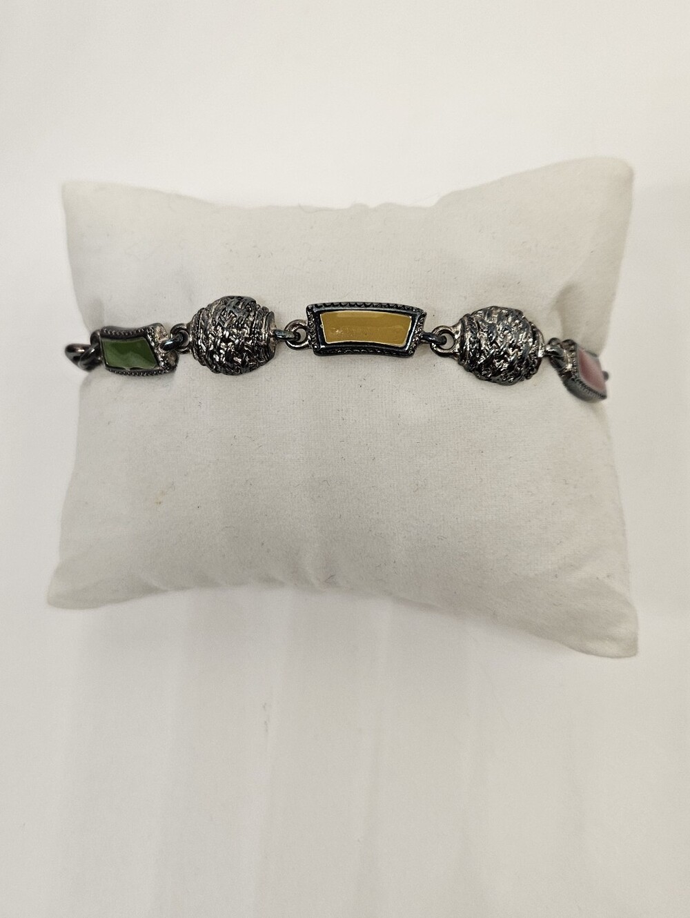 Premier Designs Enamel Bracelet Multicolor Silver Tone Signed 8 In